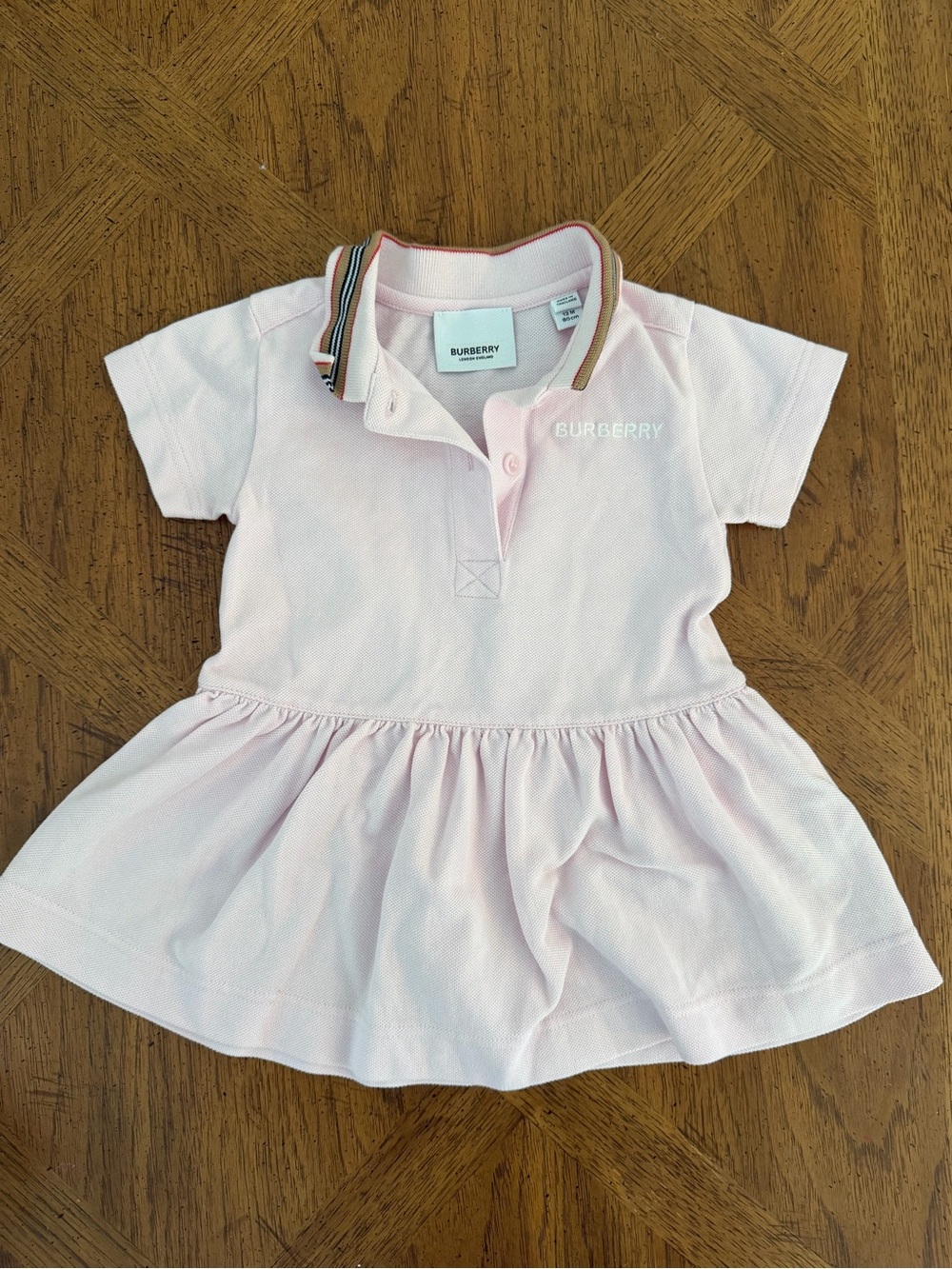Burberry Light Pink Polo Dress with Stripe Collar